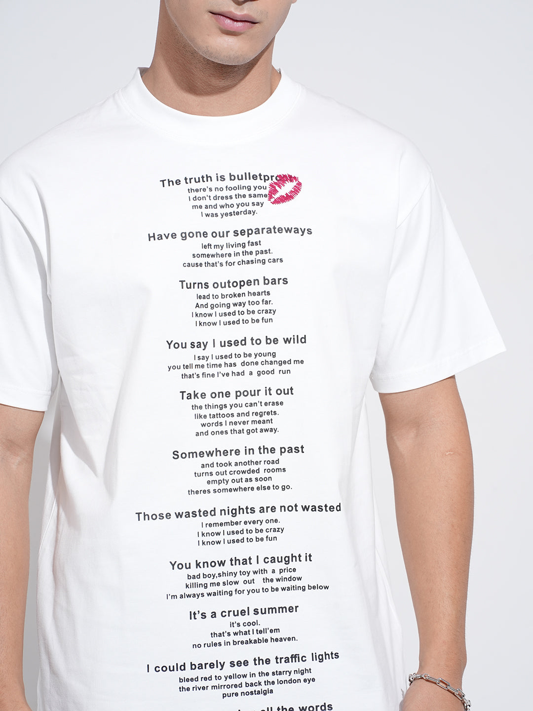 Men's Typography White Graphic Printed Round Neck T-Shirt