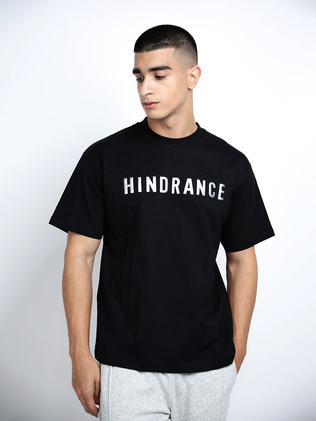 Men's Typography Black Graphic Printed Round Neck Oversized T-Shirt