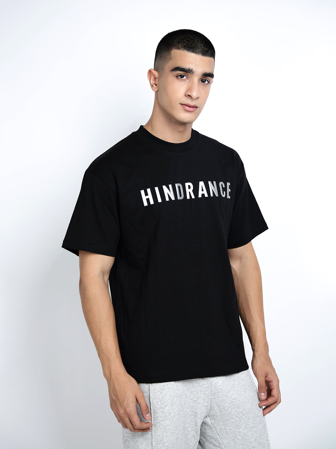Men's Typography Black Graphic Printed Round Neck Oversized T-Shirt