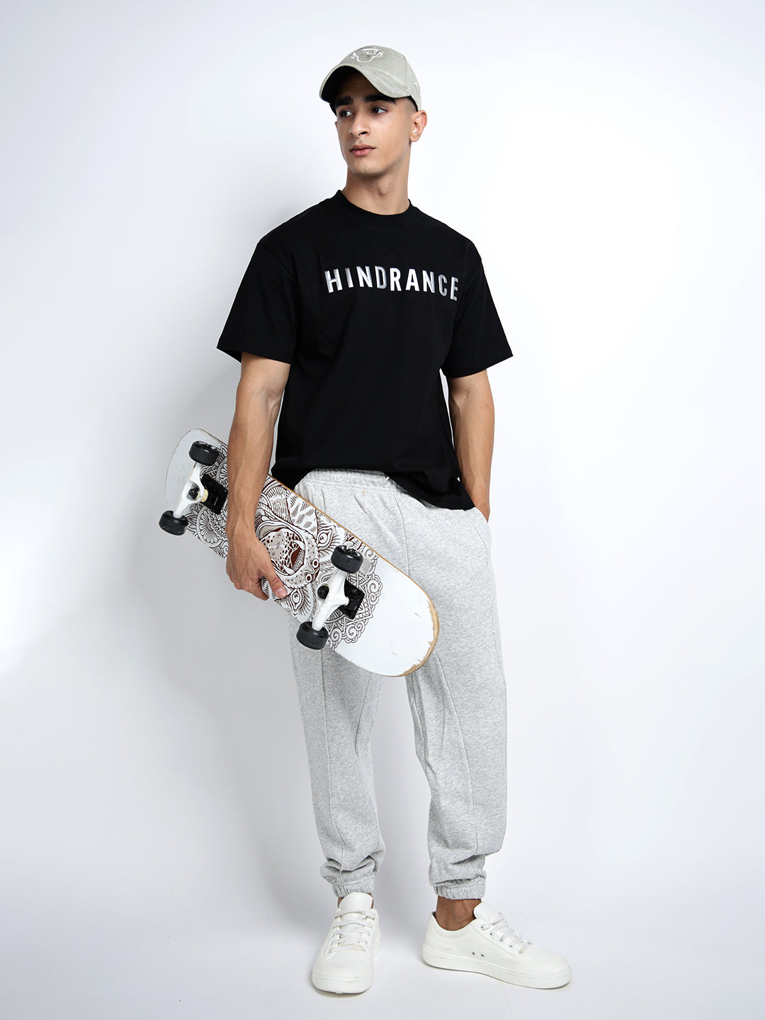 Men's Typography Black Graphic Printed Round Neck Oversized T-Shirt