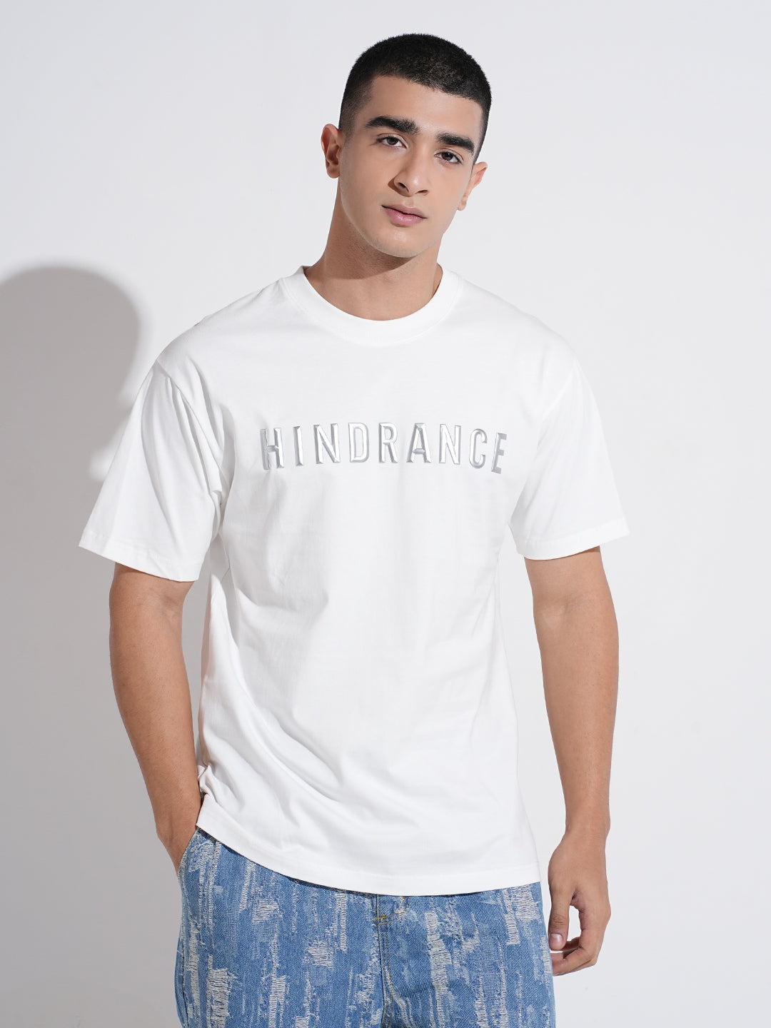 Men's Typography White Graphic Printed Round Neck Oversized T-Shirt