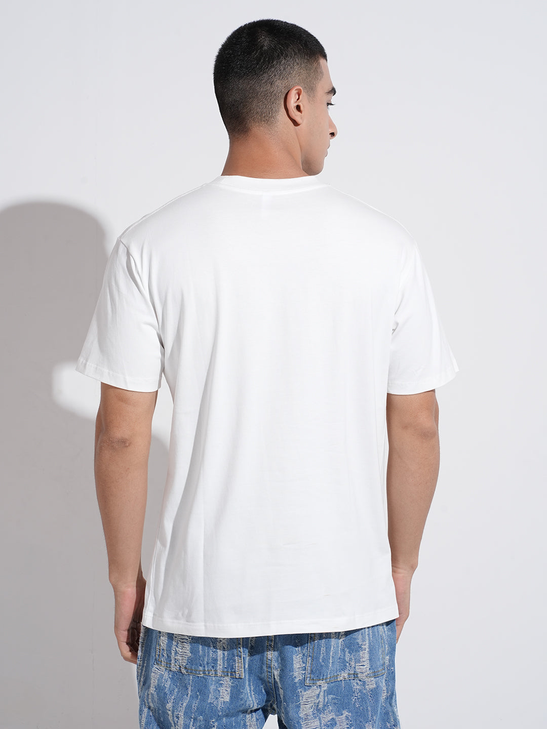 Men's Typography White Graphic Printed Round Neck Oversized T-Shirt