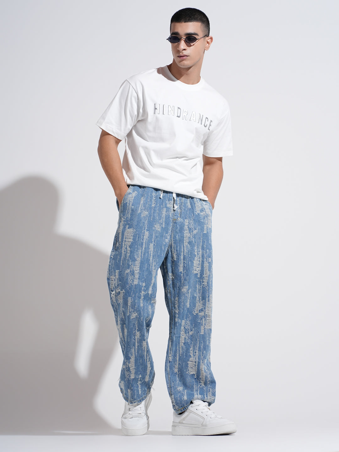 Men's Typography White Graphic Printed Round Neck Oversized T-Shirt