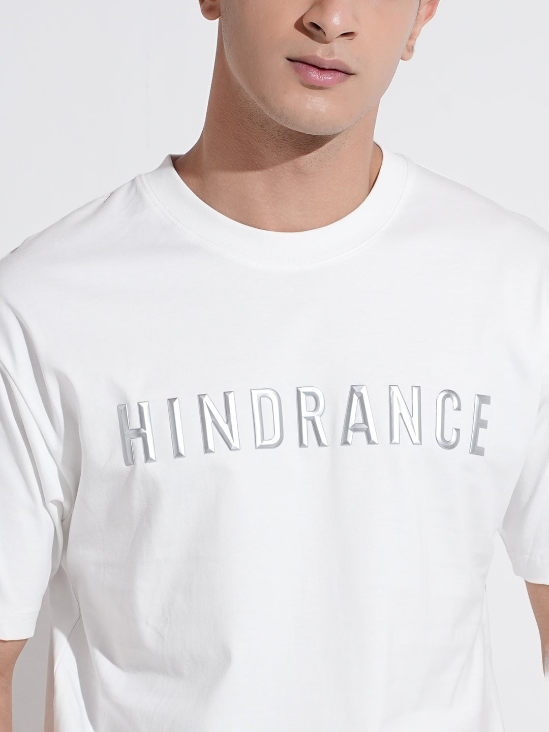 Men's Typography White Graphic Printed Round Neck Oversized T-Shirt