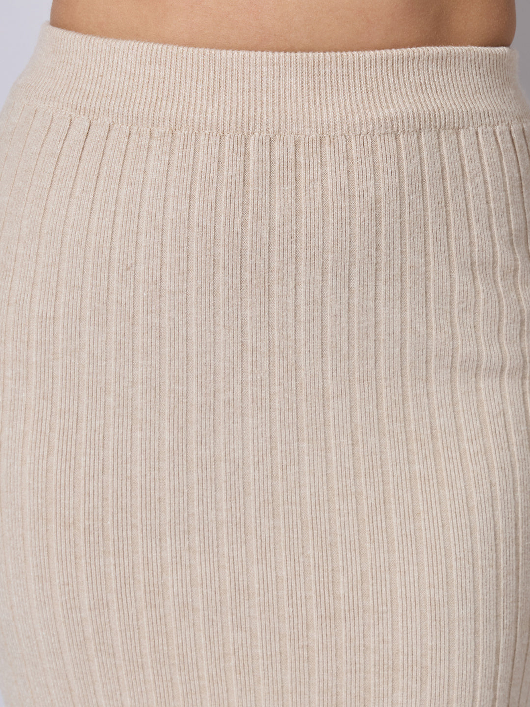 Women's Ribbed Beige Midi Skirt