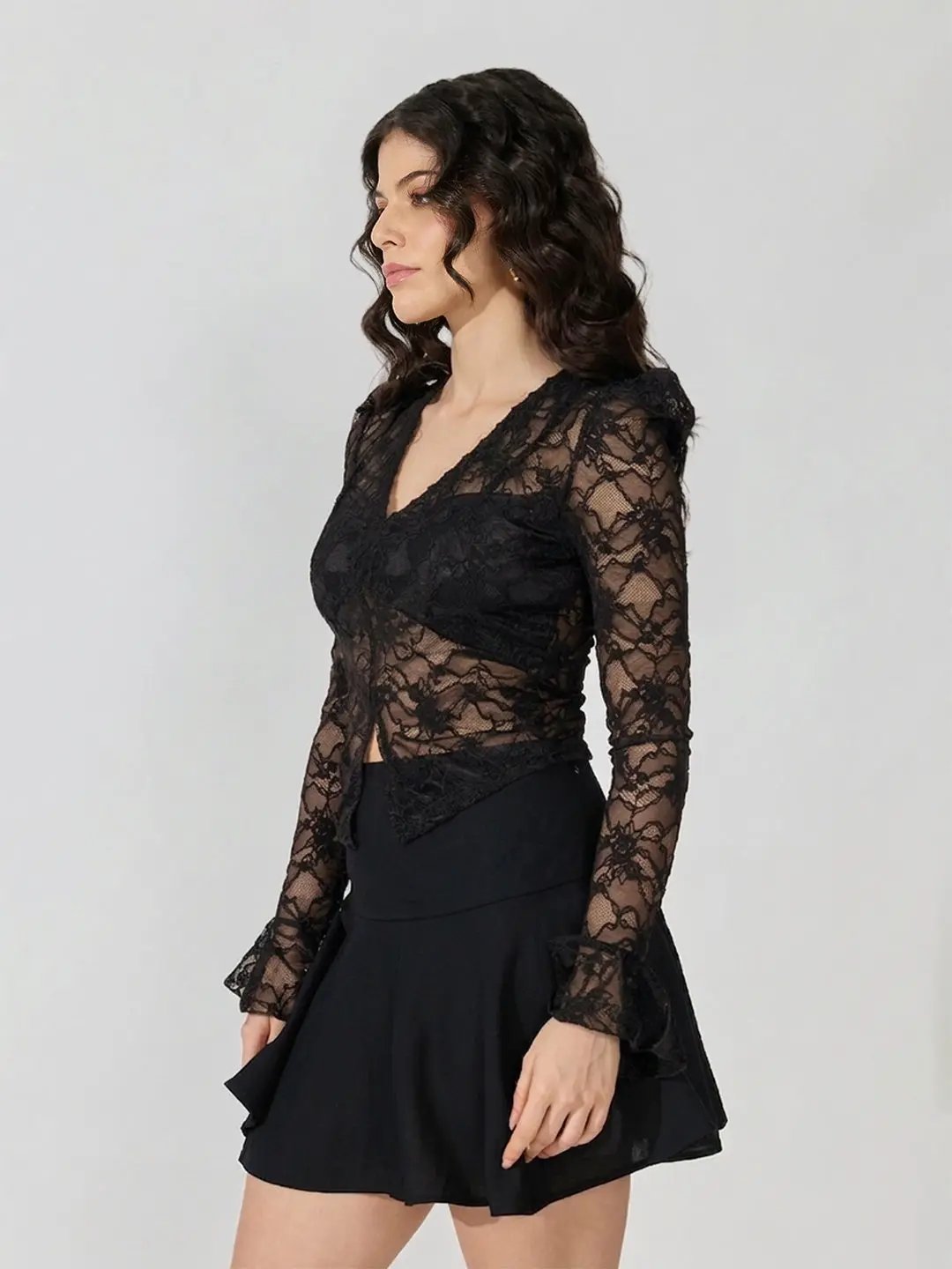 Women's Floral Black V-Neck Bell Sleeve Top - from SHOWOFFFF
