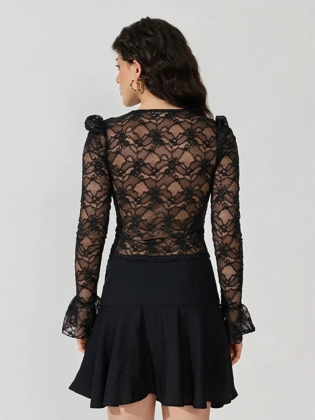Women's Floral Black V-Neck Bell Sleeve Top - from SHOWOFFFF