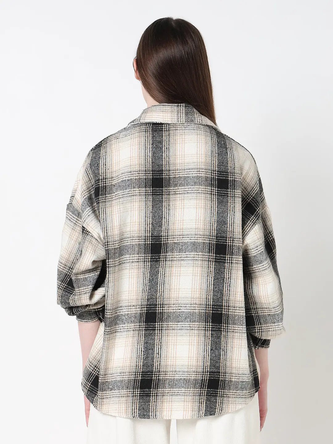 Women's Checked Beige Oversized Button Down Shirt - Uncategorized from SHOWOFFFF