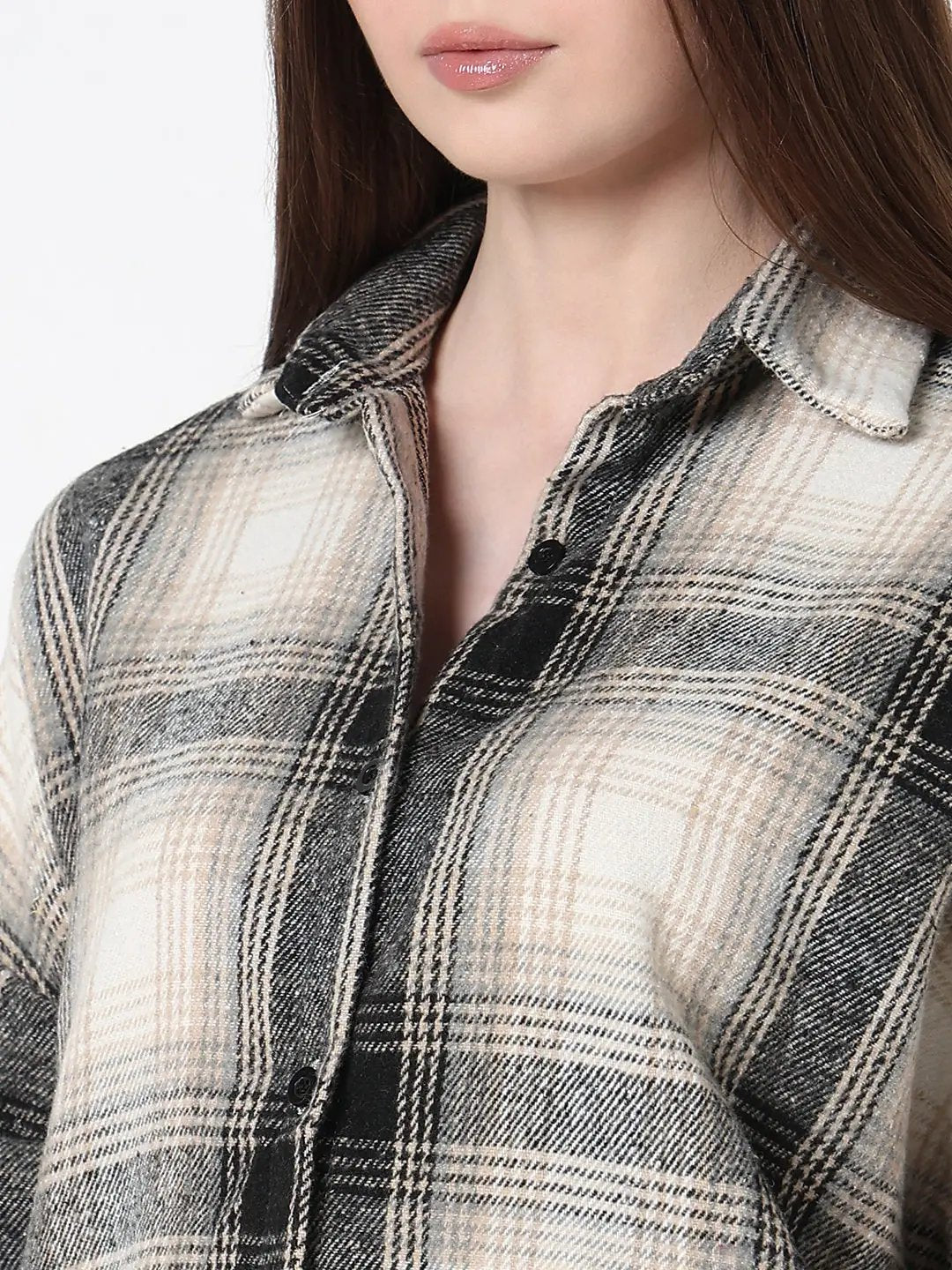 Women's Checked Beige Oversized Button Down Shirt - Uncategorized from SHOWOFFFF