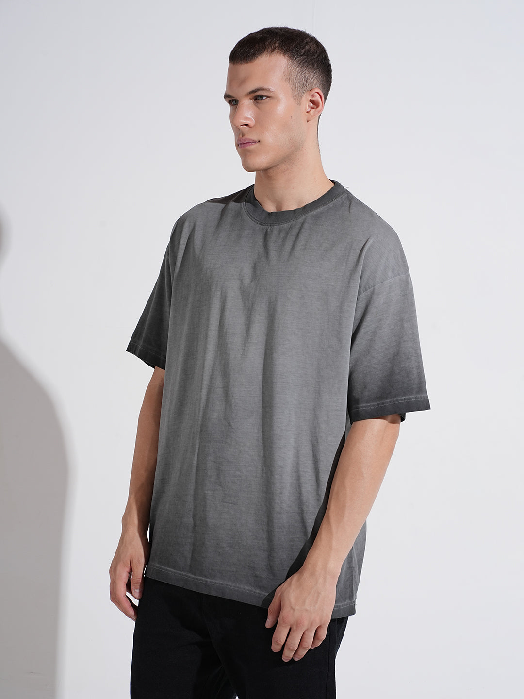 Men's Faded Ombre Grey Short Sleeves Crew Neck Oversized T-Shirt