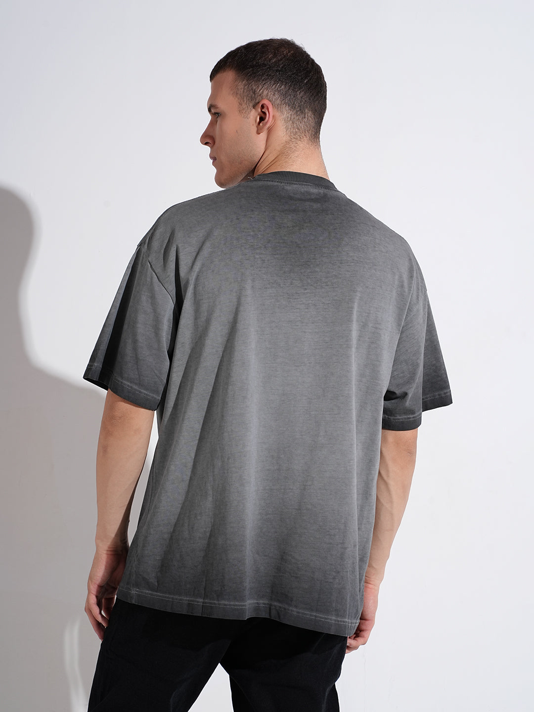 Men's Faded Ombre Grey Short Sleeves Crew Neck Oversized T-Shirt