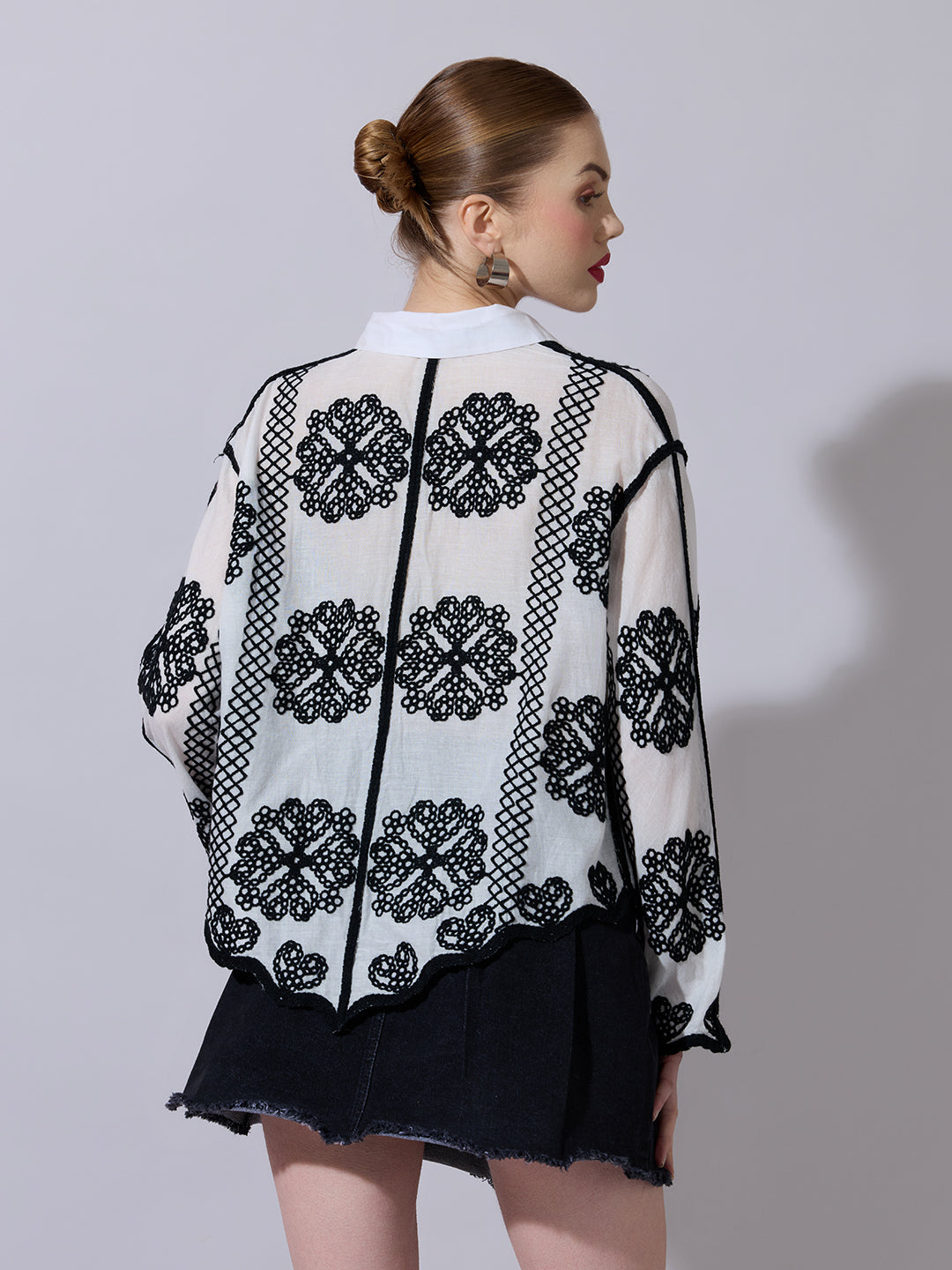 Women's Sequin White Embroidered Shirt