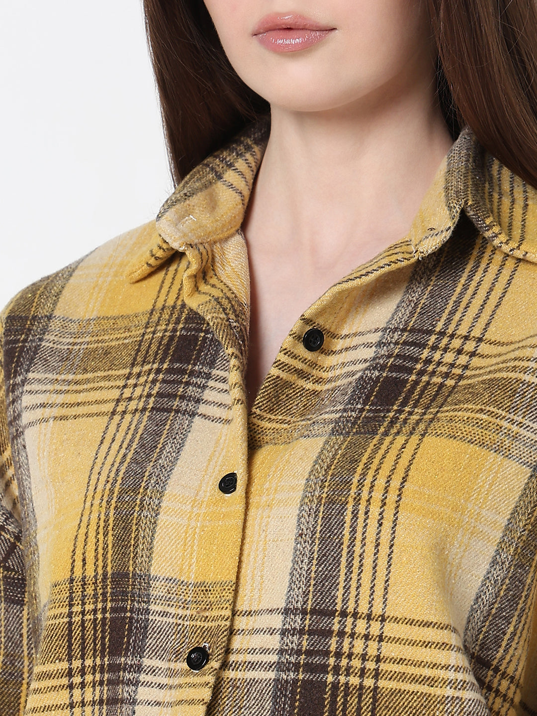 Women's Checked Yellow Oversized Button Down Shirt
