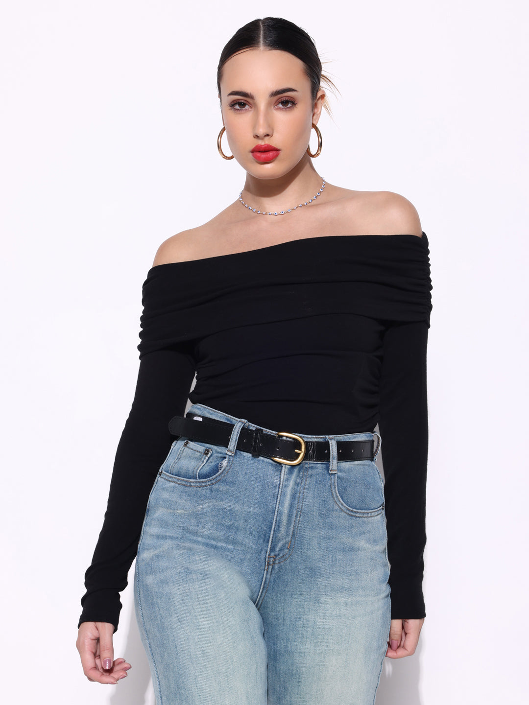 Women Solid Black Top