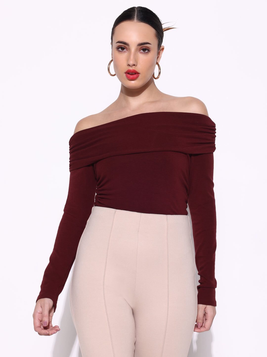 Women Solid Maroon Top