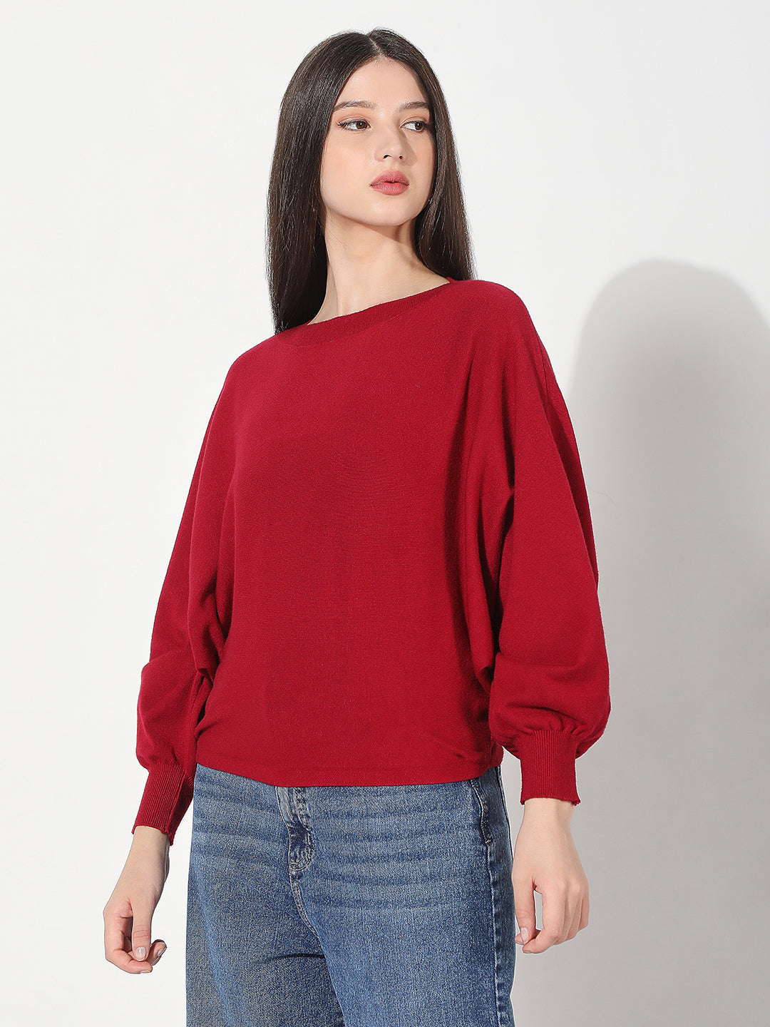 Women's Knitted Red Oversized Pullover Top