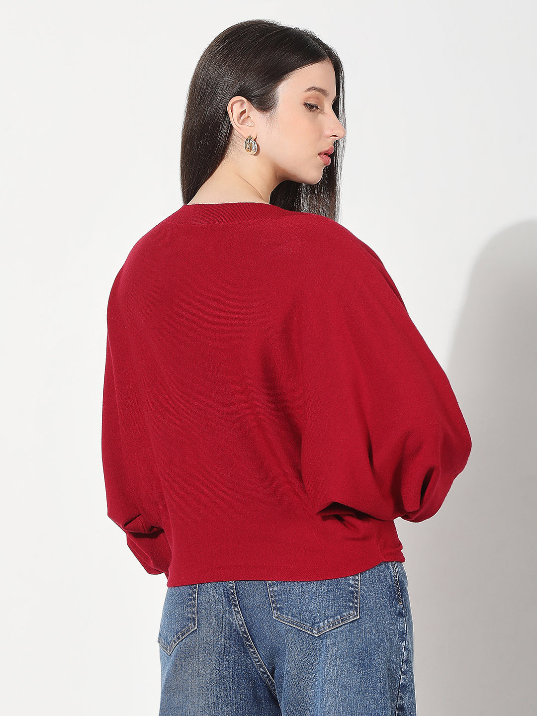 Women's Knitted Red Oversized Pullover Top