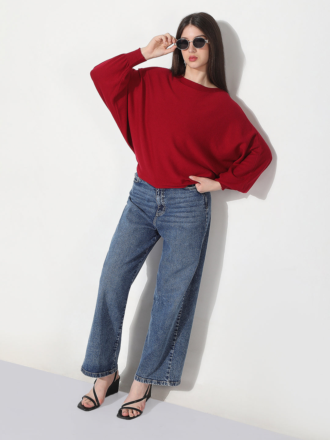 Women's Knitted Red Oversized Pullover Top