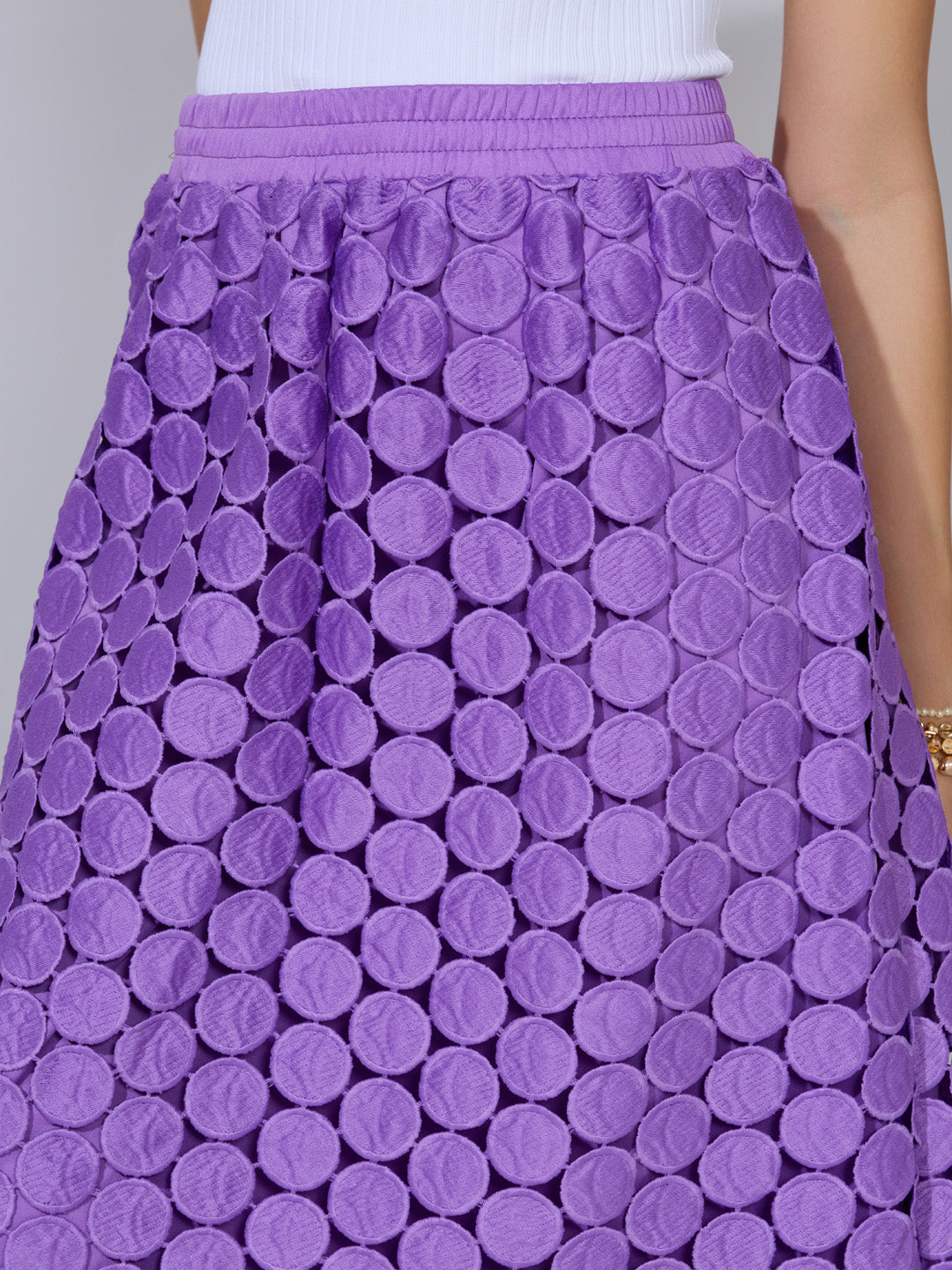 Women's Textured Purple Maxi Skirt with Circular Fringe