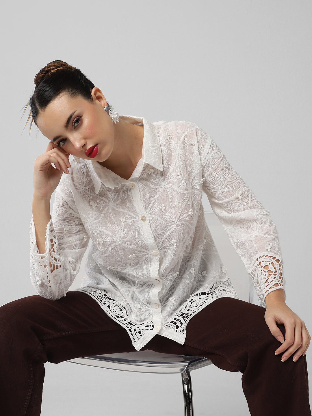 Women Floral White Shirt