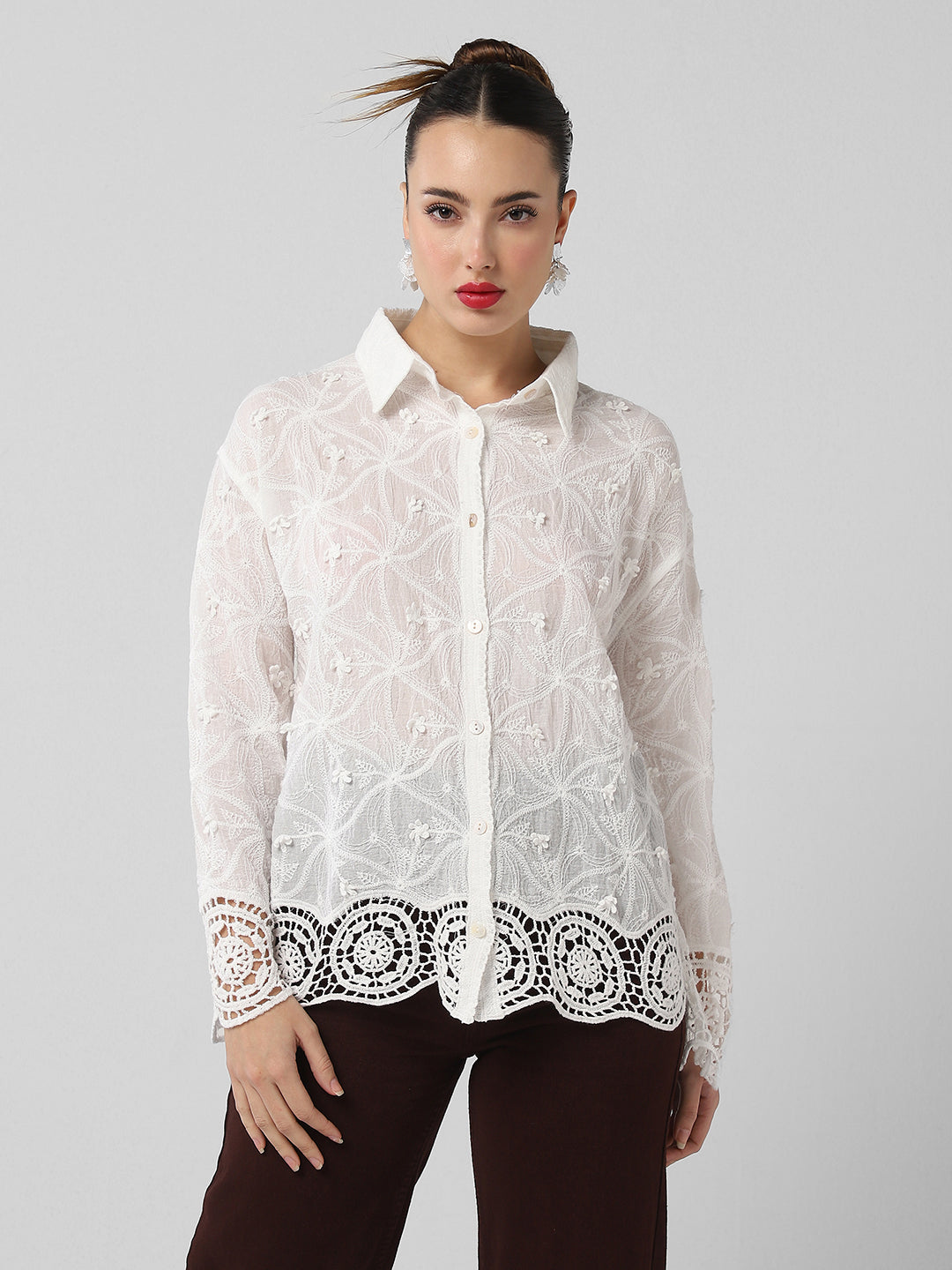 Women Floral White Shirt