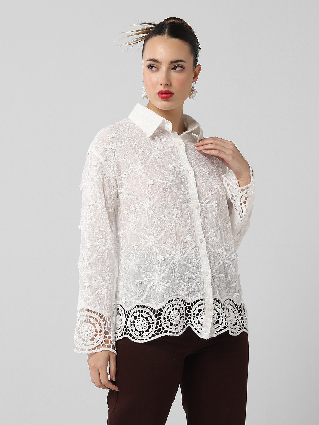 Women Floral White Shirt