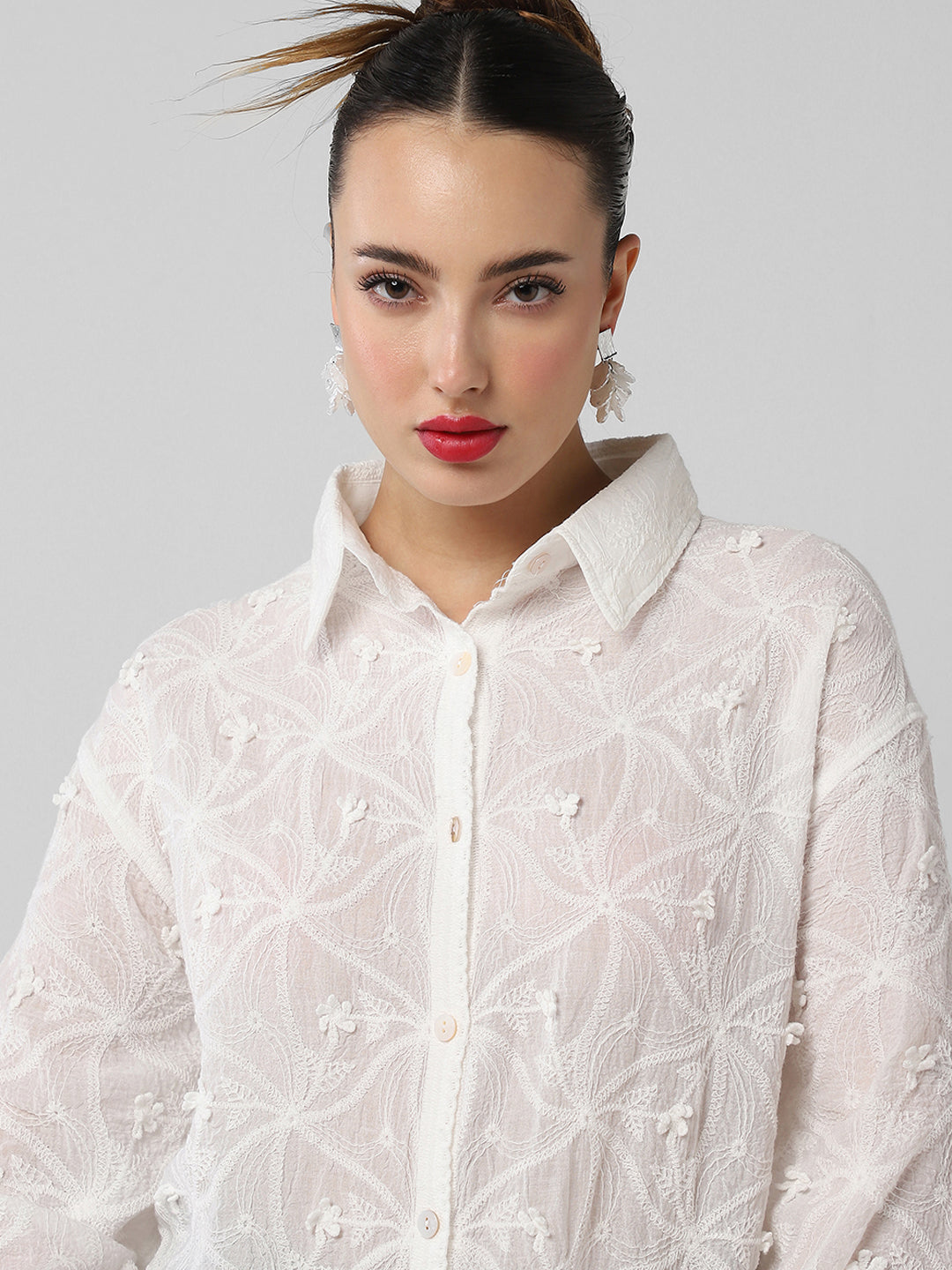 Women Floral White Shirt