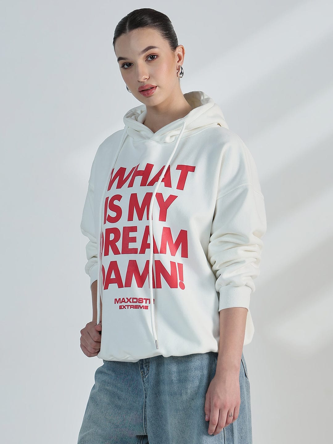 Women's Typography White Oversized Hoodie