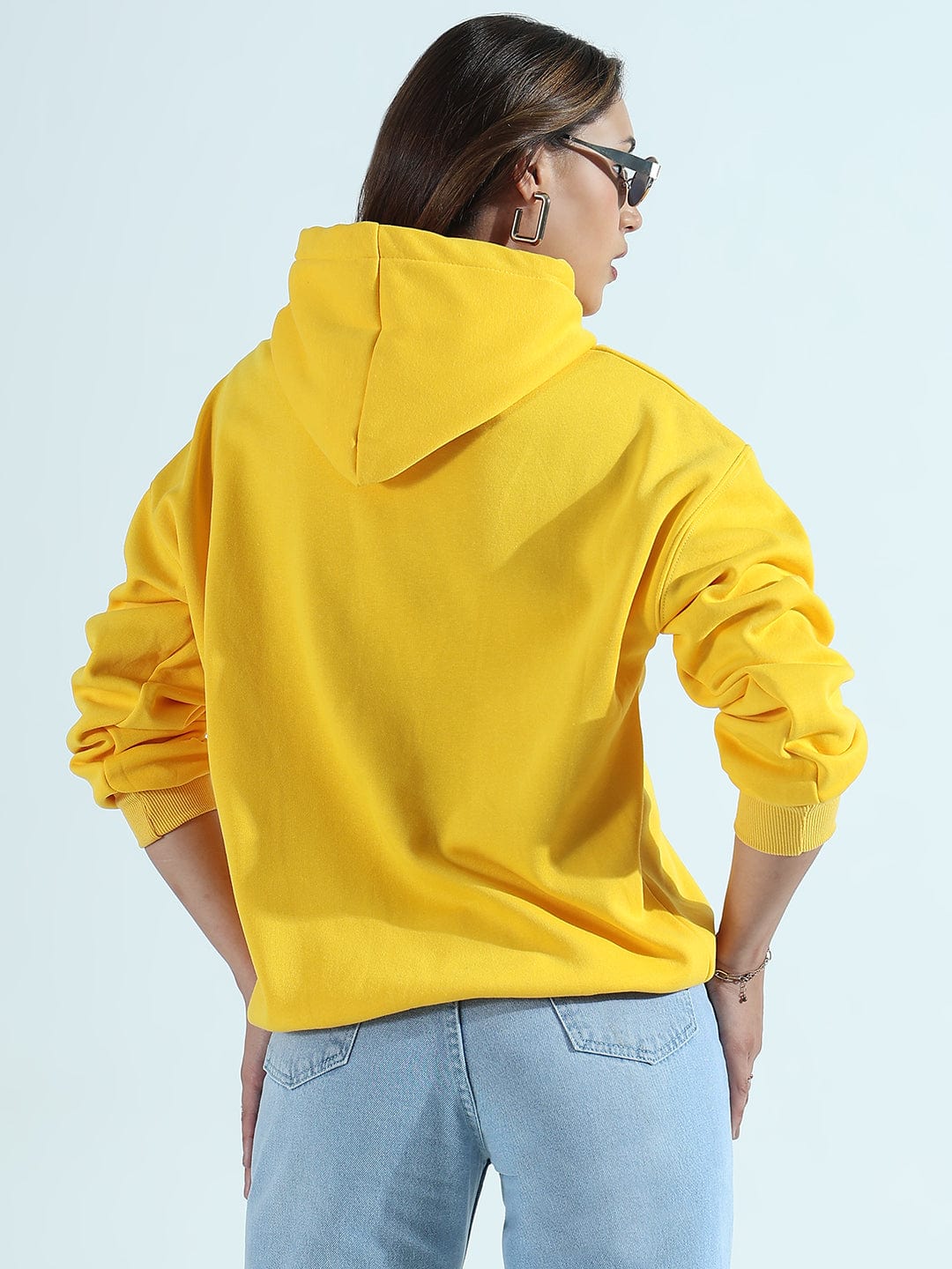 Women's Typography Printed Yellow Oversized Hoodie