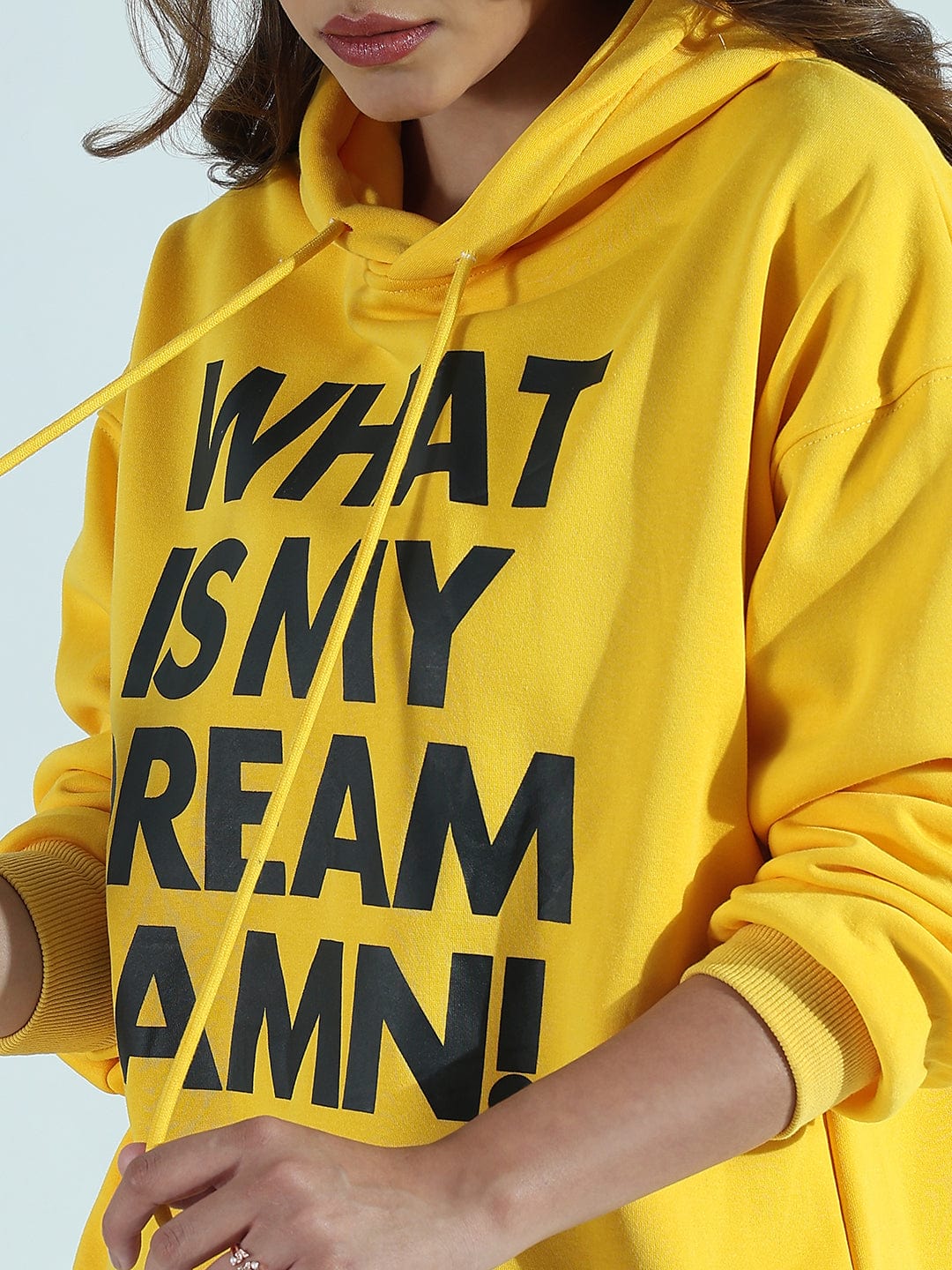 Women's Typography Printed Yellow Oversized Hoodie