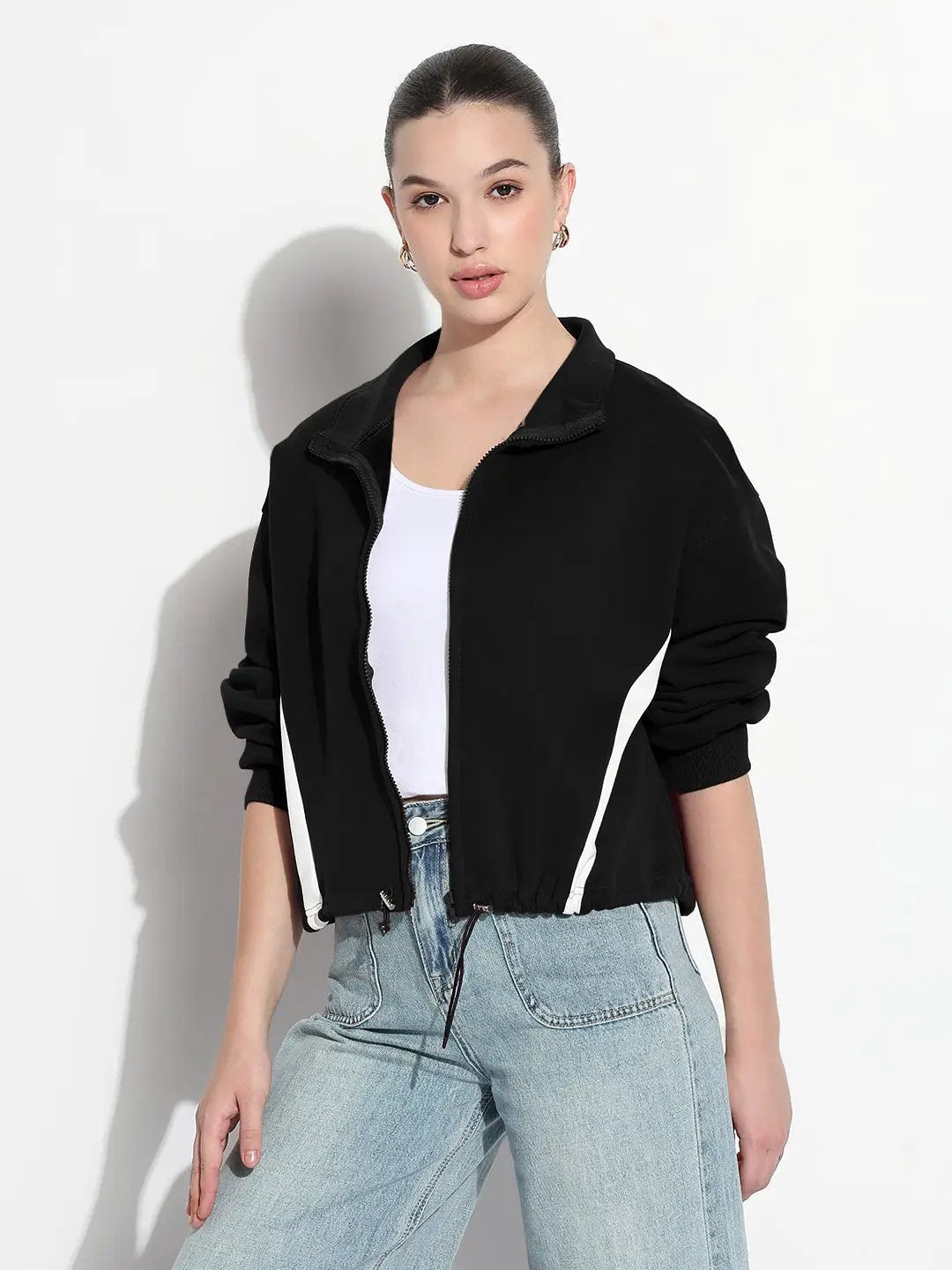 Women's Black Mock Collar Jacket with Contrast Detail - from SHOWOFFFF