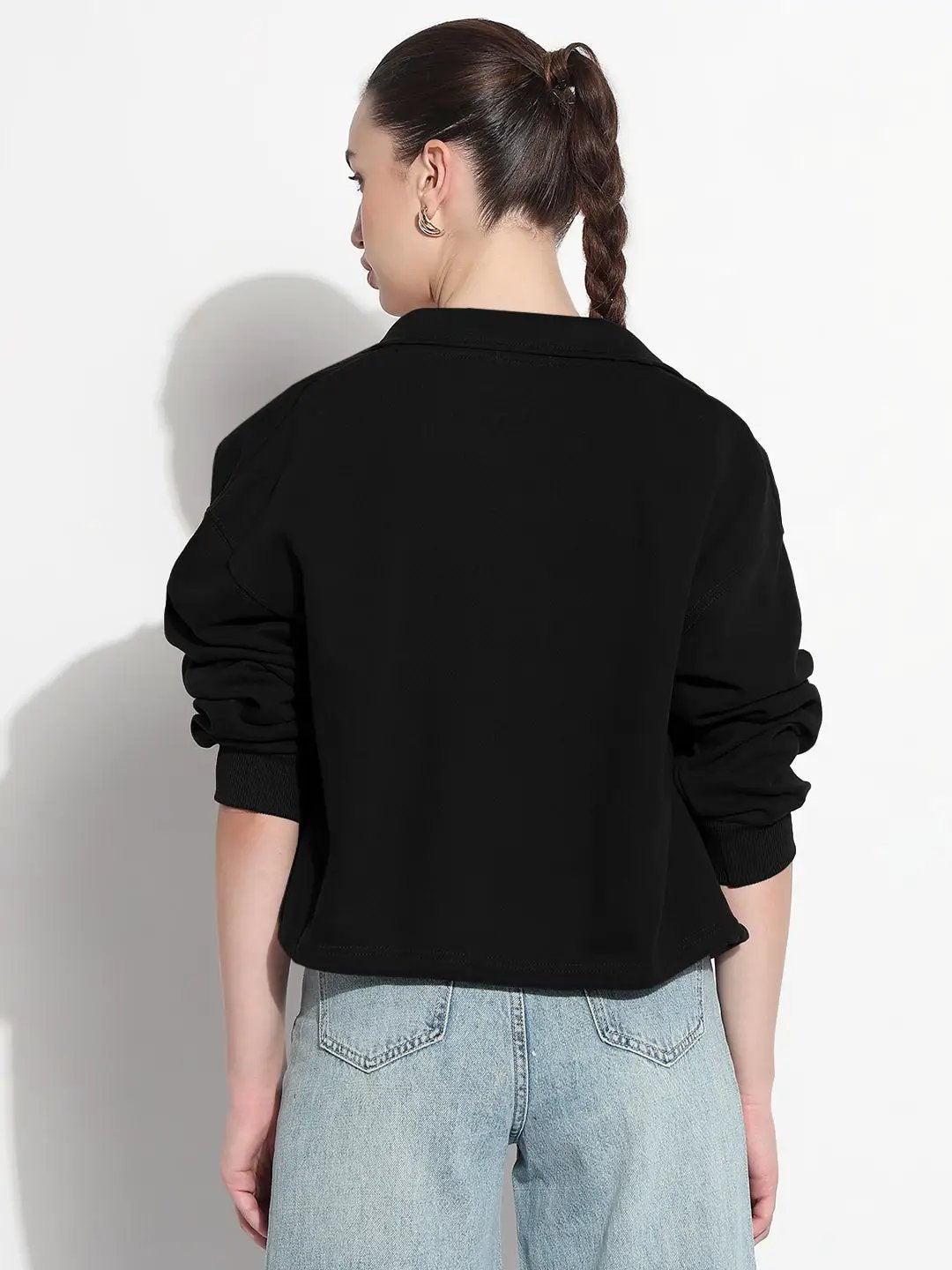 Women's Black Mock Collar Jacket with Contrast Detail - from SHOWOFFFF