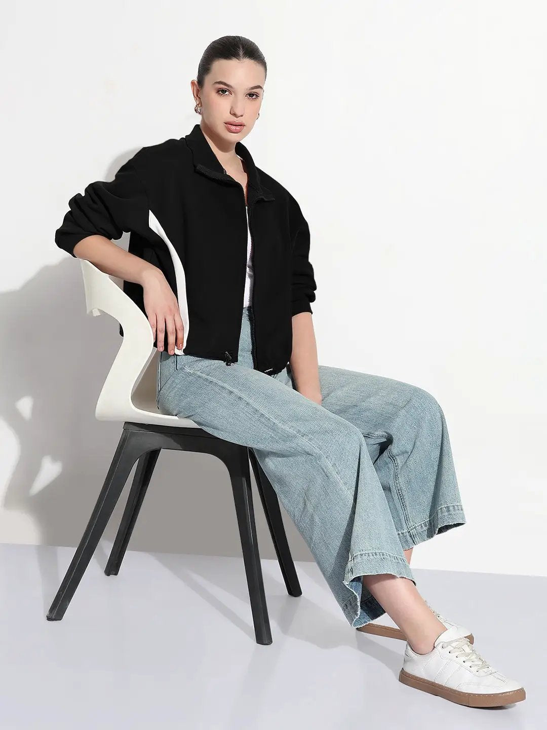 Women's Black Mock Collar Jacket with Contrast Detail - from SHOWOFFFF