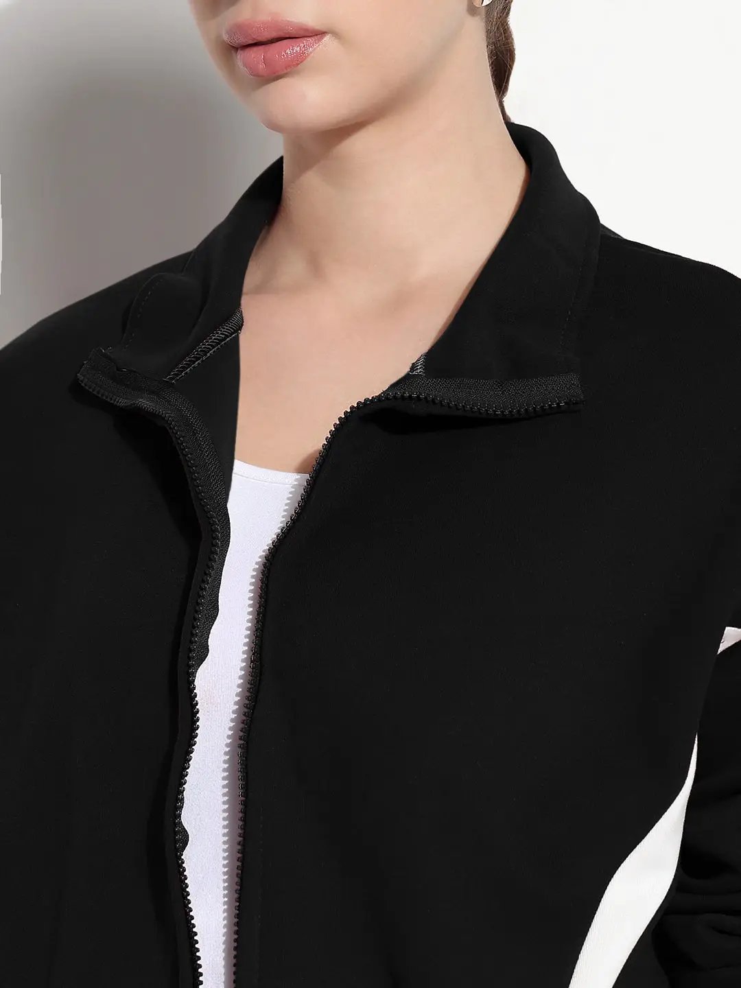 Women's Black Mock Collar Jacket with Contrast Detail - from SHOWOFFFF