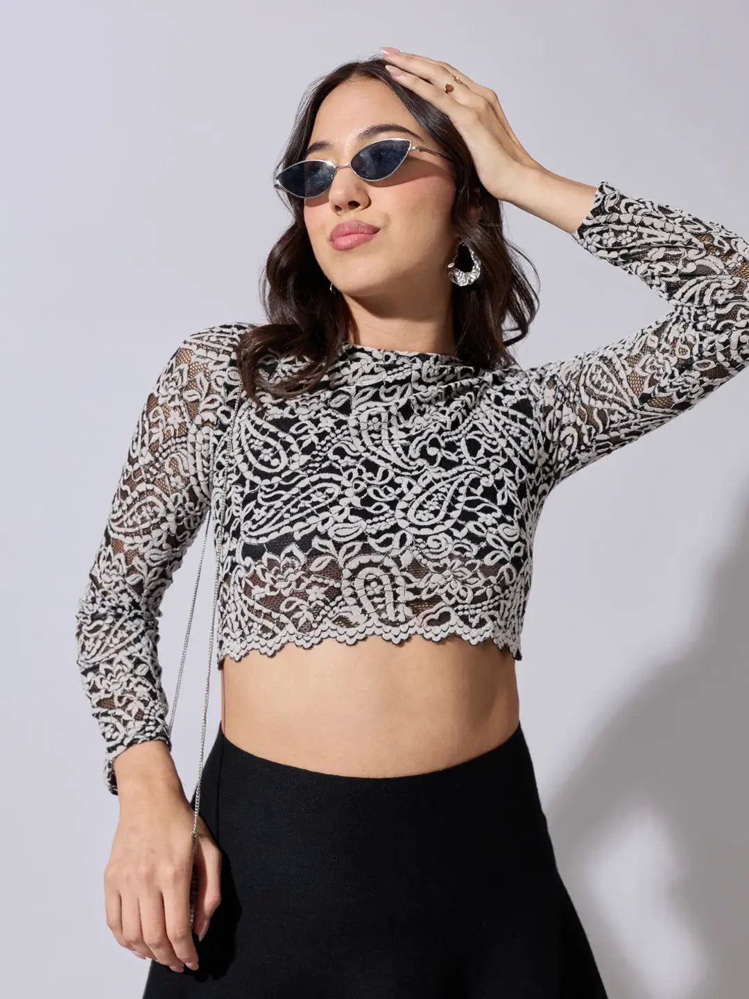 Women's Embroidered Cream Mesh Crop Top - from SHOWOFFFF