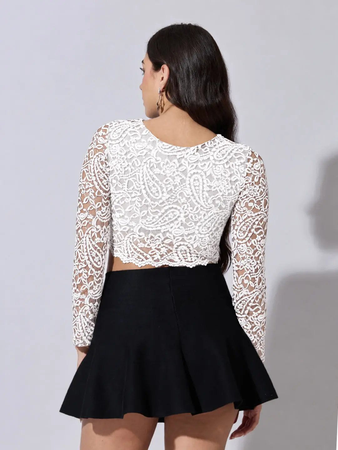Women's Embroidered White Mesh Crop Top