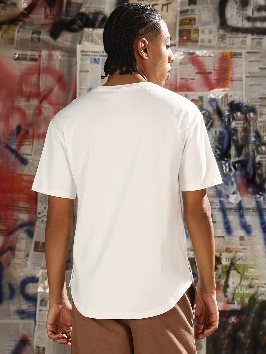 Men Casual White Solid T-Shirt