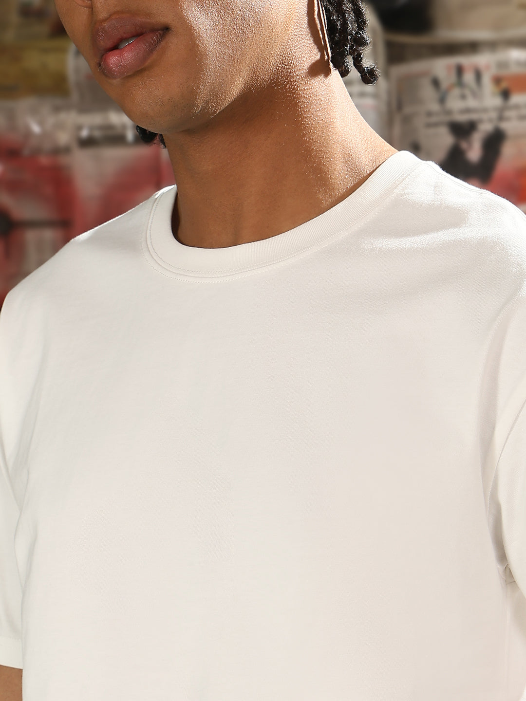 Men Casual White Solid T-Shirt