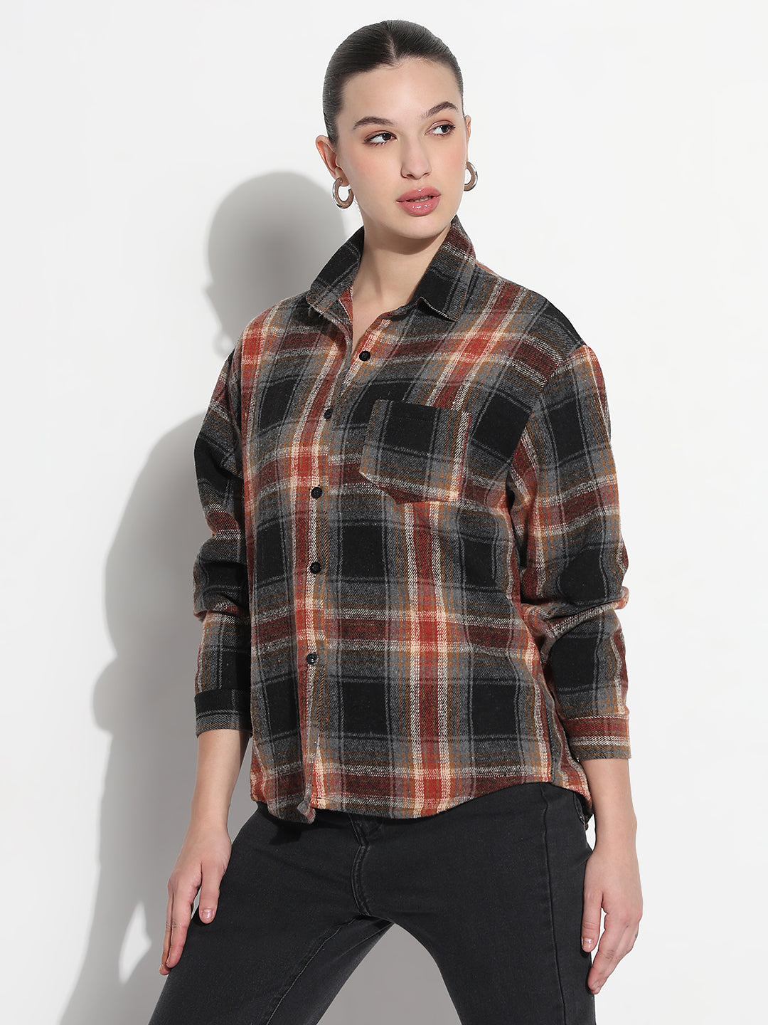 Women's Checked Multi Relaxed Fit Shirt with Chest Pockets