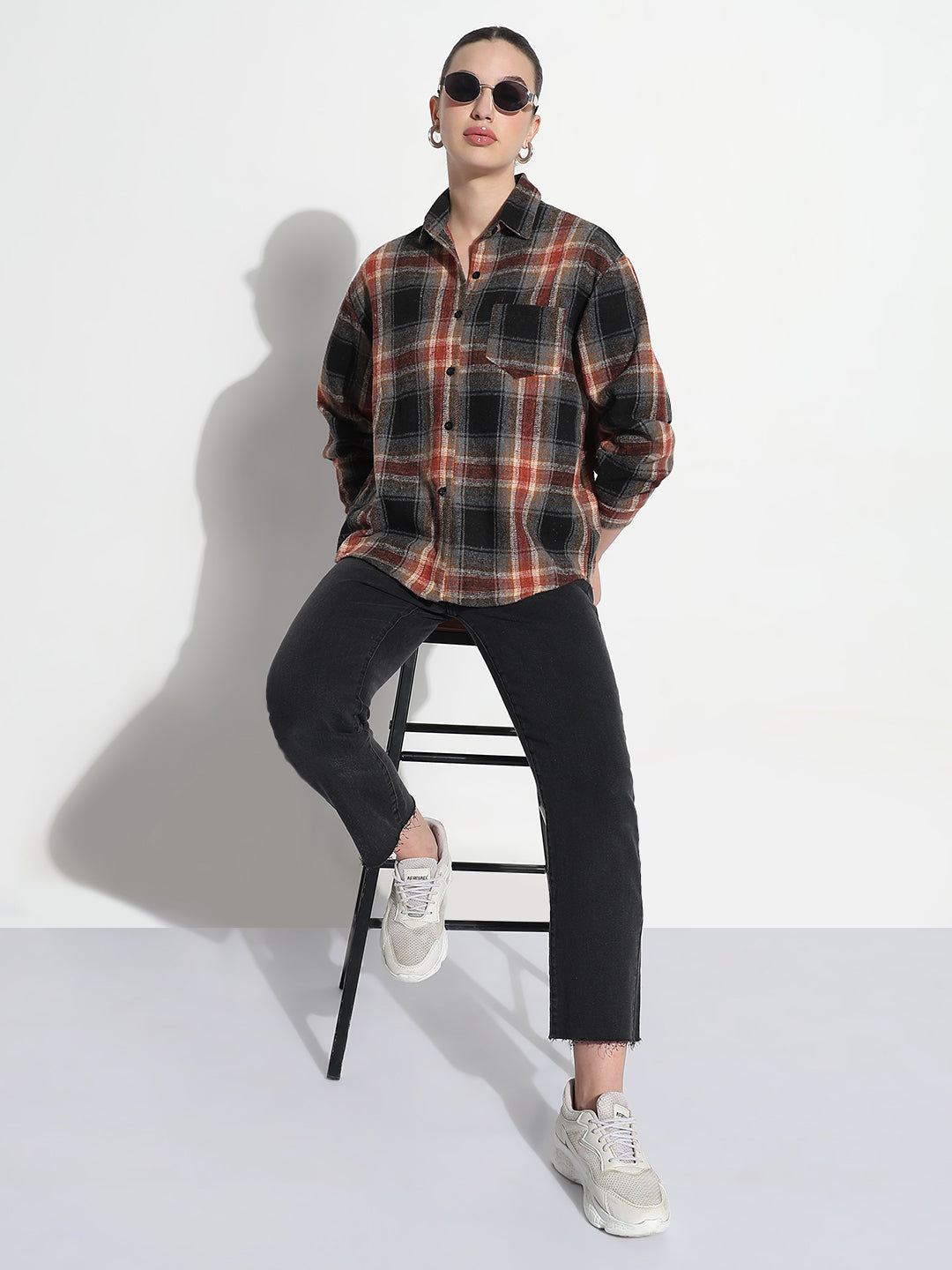Women's Checked Multi Relaxed Fit Shirt with Chest Pockets
