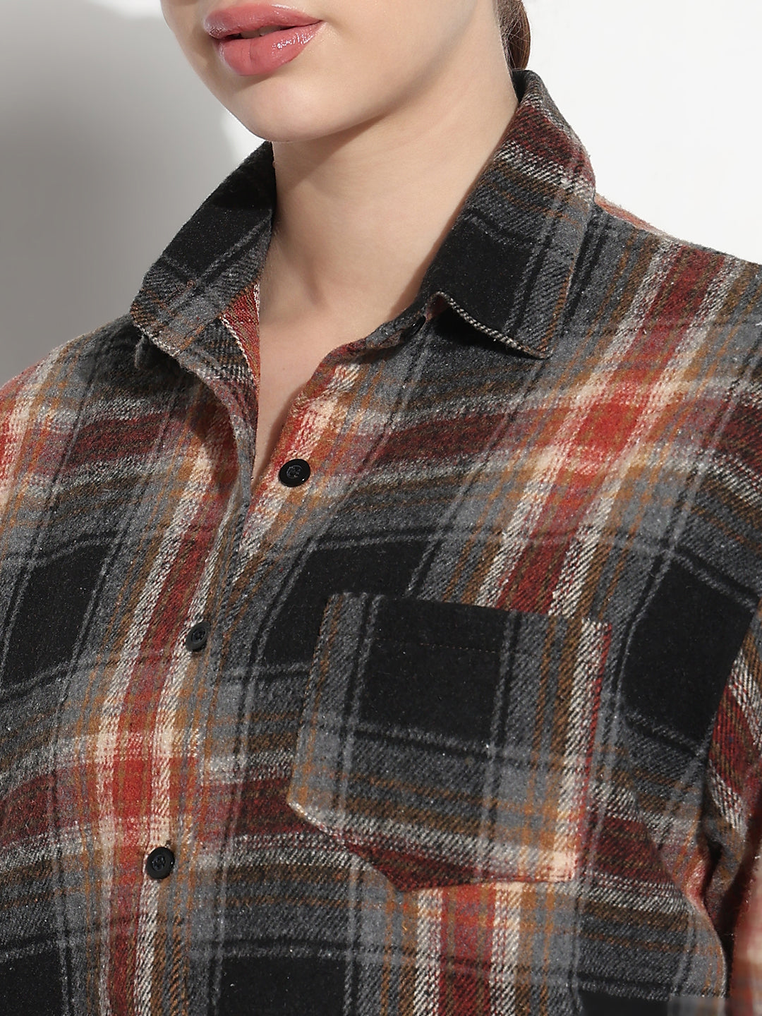 Women's Checked Multi Relaxed Fit Shirt with Chest Pockets