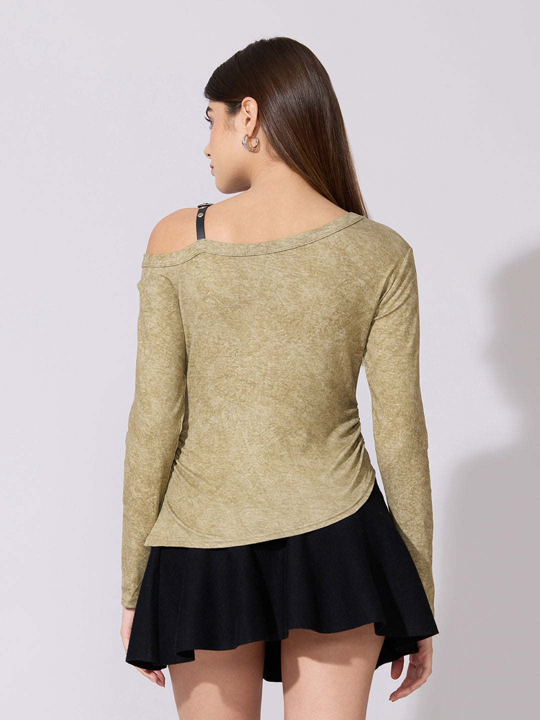 Women's Olive Off-Shoulder Top with Buckle Strap