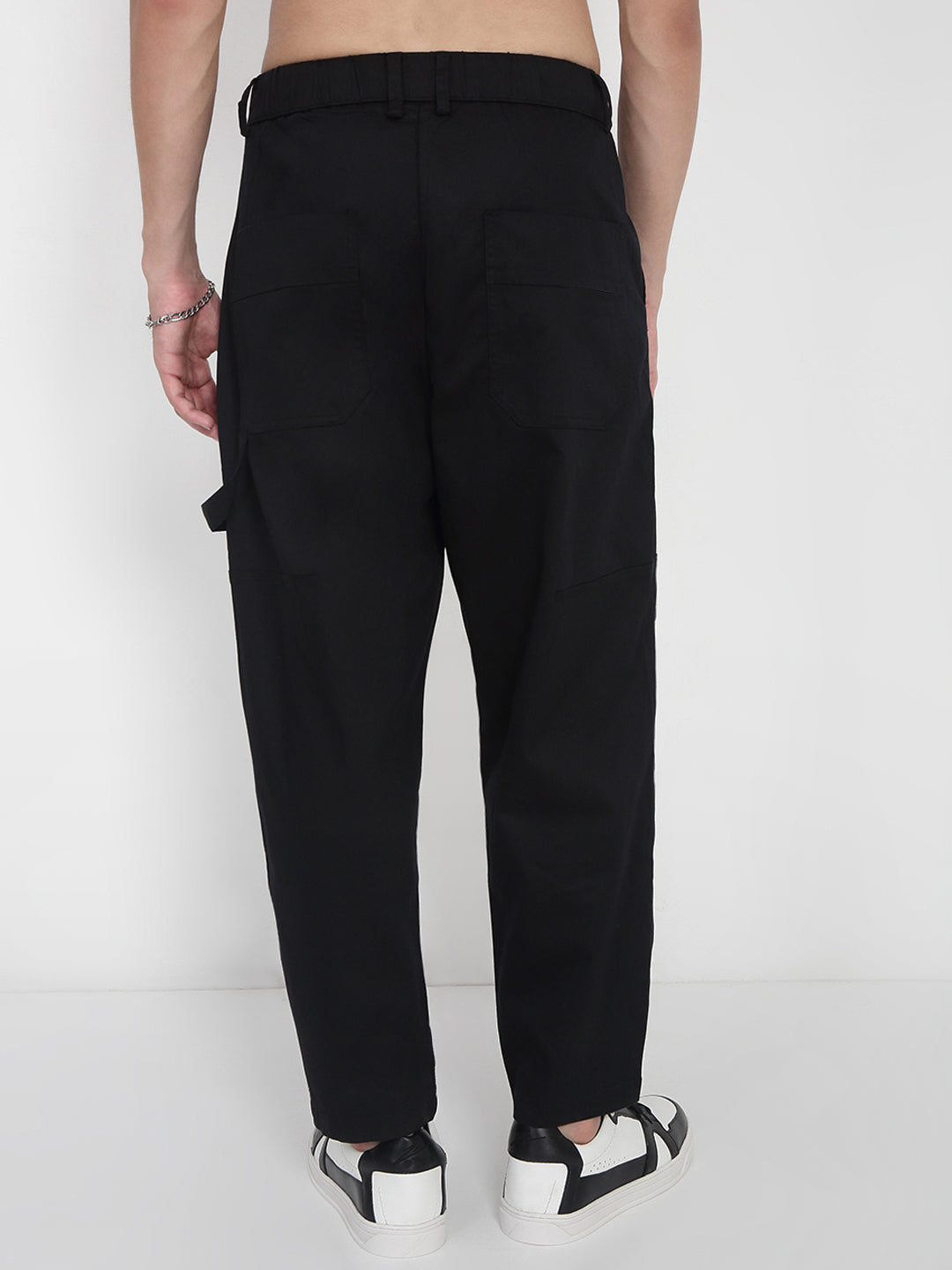 Men's Cotton Black Relaxed Fit Trousers