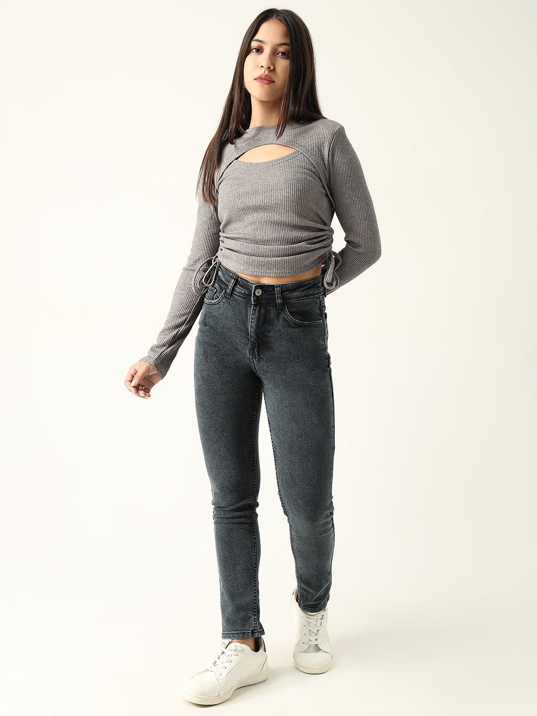 Women's Solid Grey Fitted Top