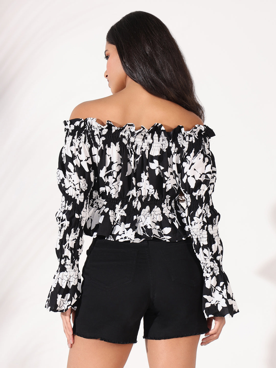 Women Black Floral Crop Top