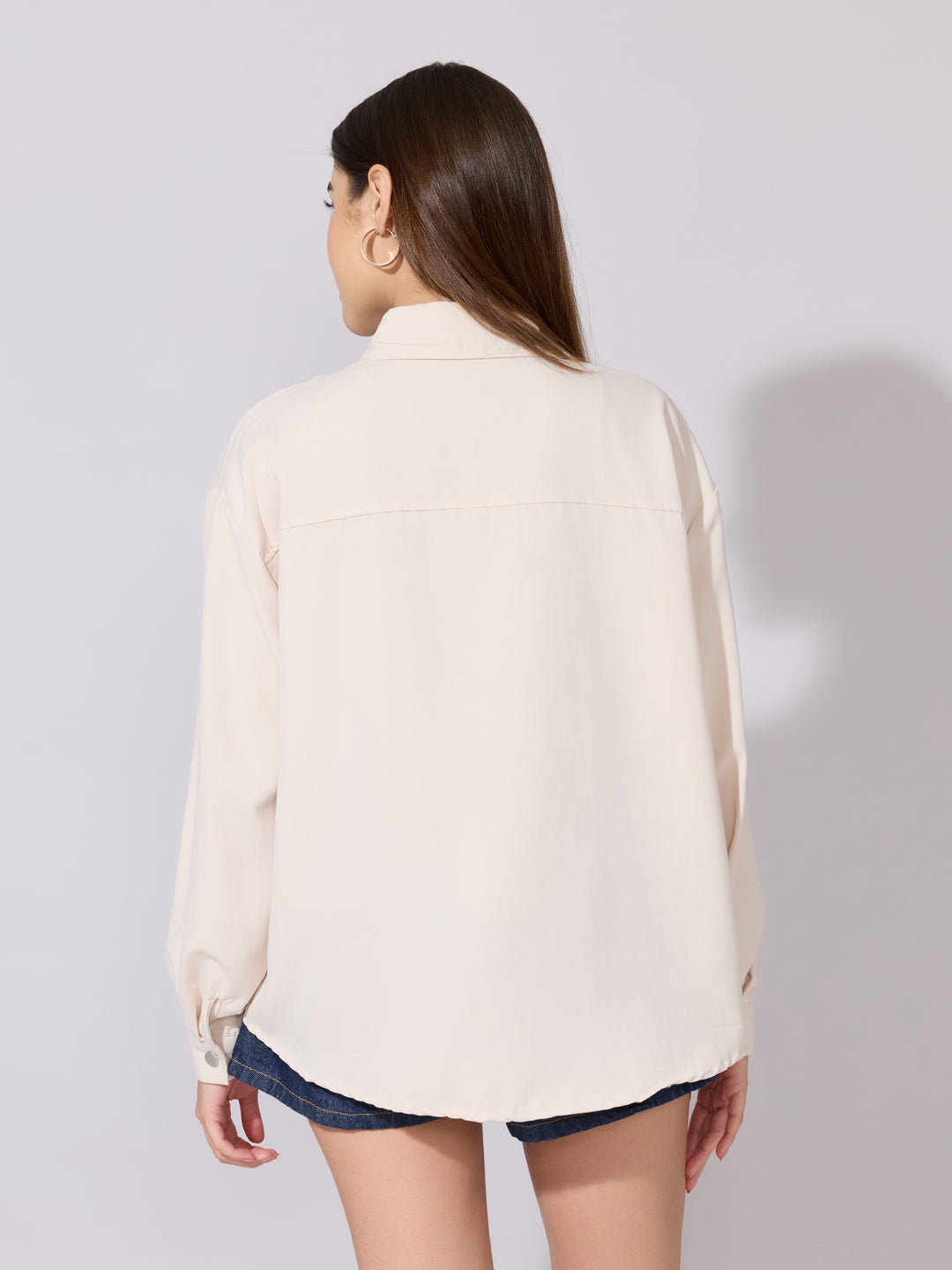 Women's Beige Classic Button-Down Utility Shirt