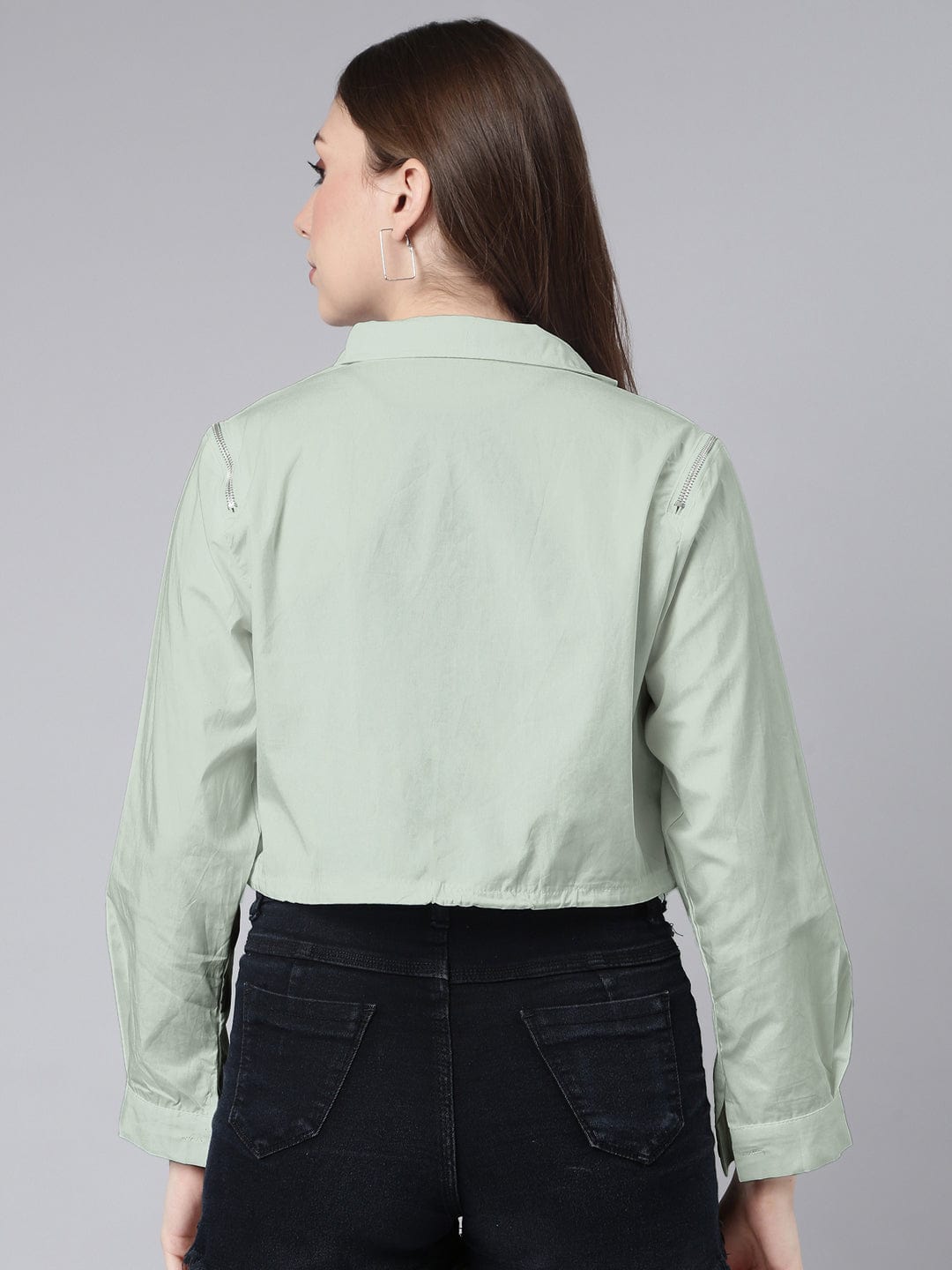 Women's Cotton Green Crop Tailored Jacket