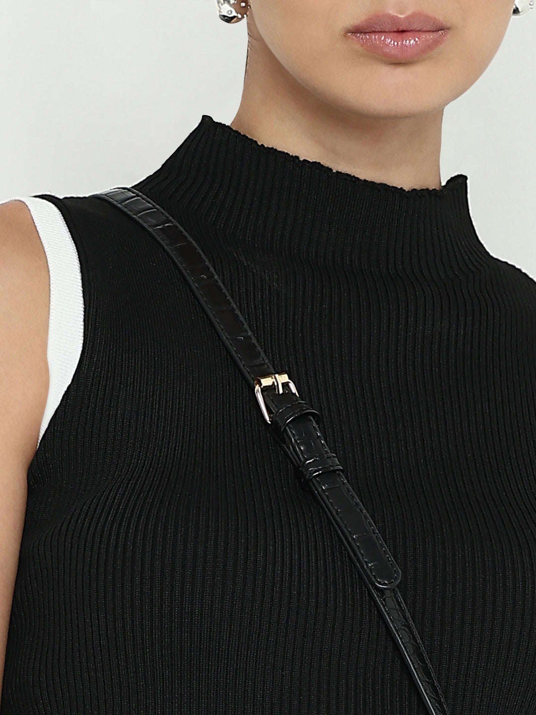 Women's Black A-Line Mini Dress with Contrast Hem