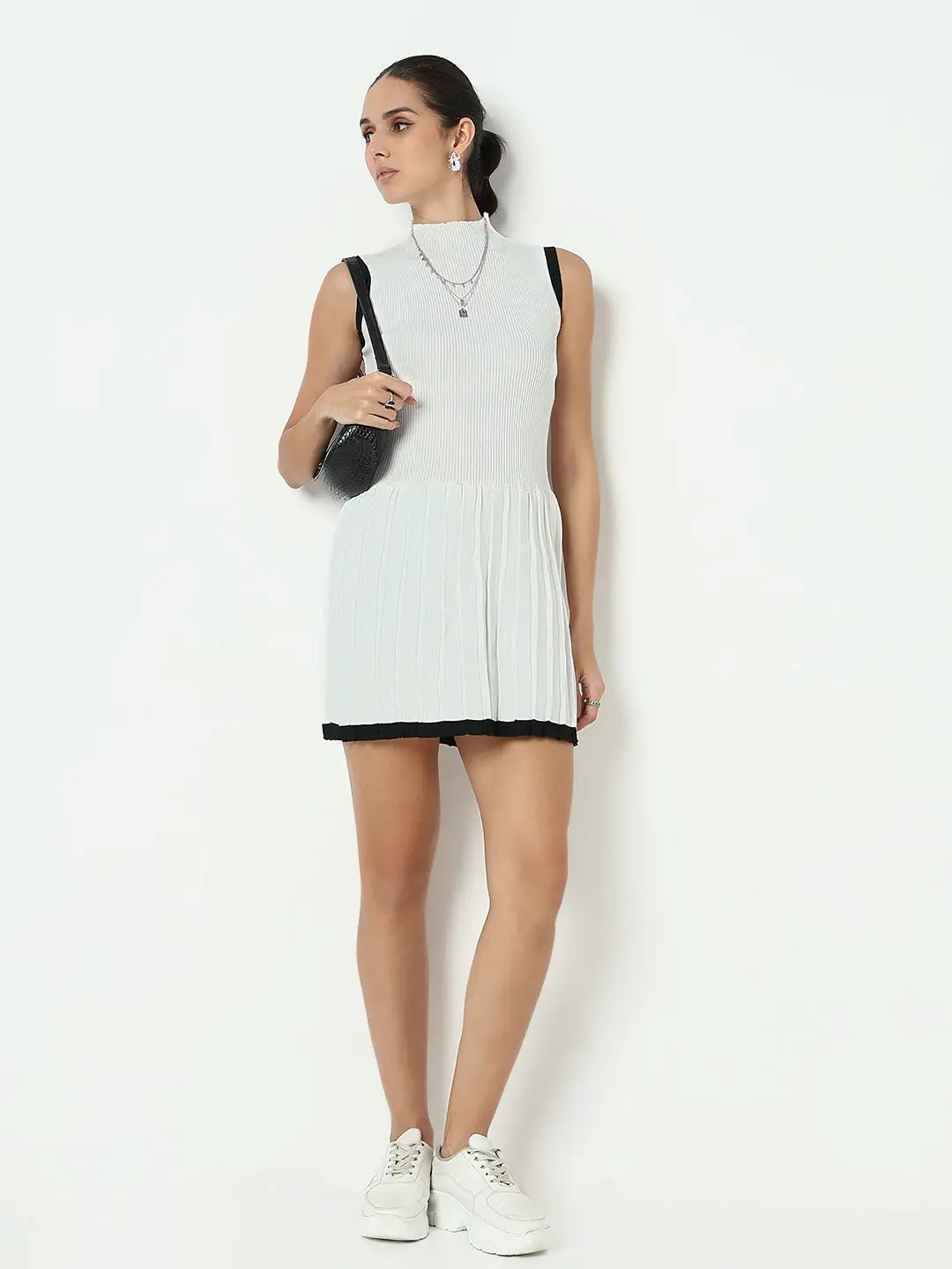Women's White A-Line Mini Dress with Contrast Hem - Uncategorized from SHOWOFFFF
