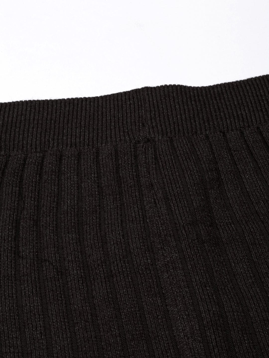 Women's Textured Black Pencil Midi Skirt with Back Slit